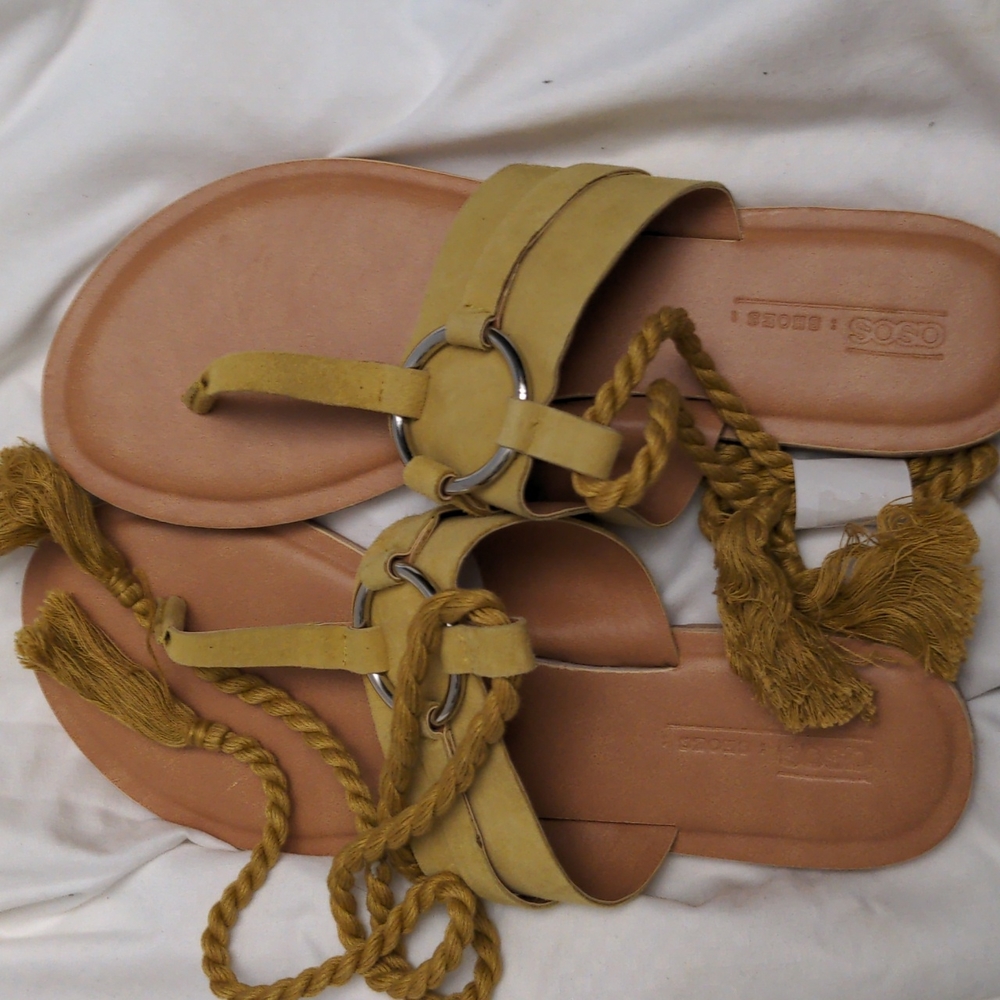 ASOS NWOT Mustard Ankle Tie Sandals Size 11W ( Wide Width )